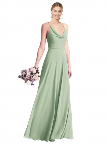 Cheapest Sleeveless Chiffon A-Line Long Cowl Neck Maxi Evening Dress UK