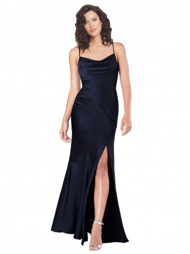 Cheapest Sleeveless Silky Satin A-Line Long Cowl Neck Sexy Evening Dress UK