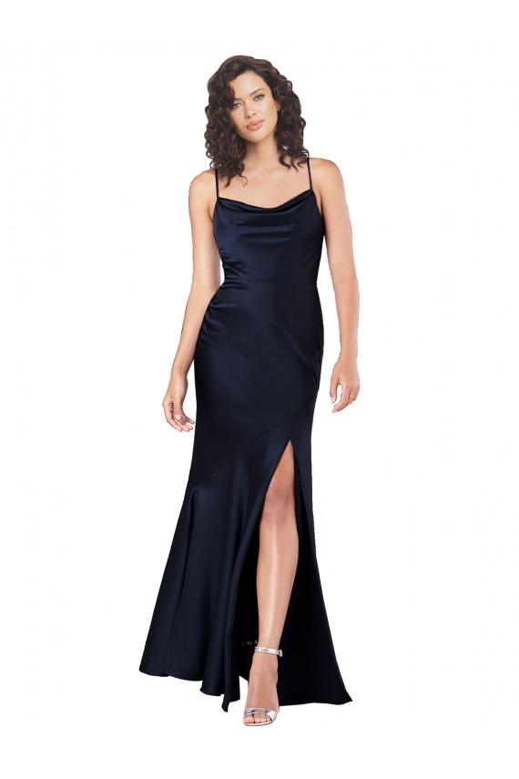 Cheapest Sleeveless Silky Satin A-Line Long Cowl Neck Sexy Evening Dress UK