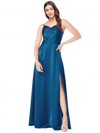 Cheapest Sleeveless Silky Satin A-Line Long Cowl Neck Evening Gown UK