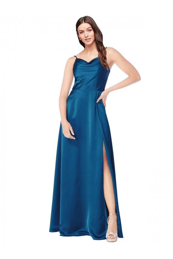 Cheapest Sleeveless Silky Satin A-Line Long Cowl Neck Evening Gown UK