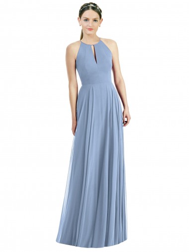 Cheapest Sleeveless Soft Chiffon A-Line Long Halter Neck Maxi Evening Dresses UK