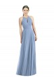 Cheapest Sleeveless Soft Chiffon A-Line Long Halter Neck Maxi Evening Dresses UK