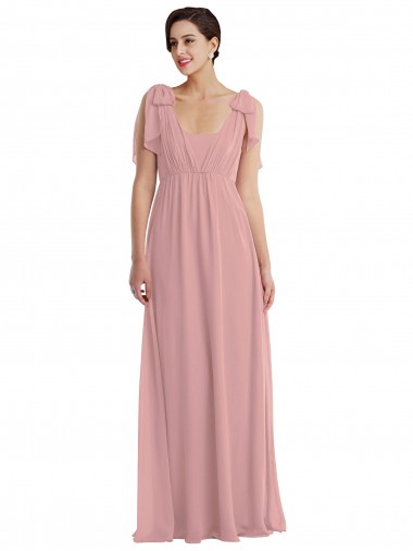 Cheapest Sleeveless Soft Chiffon A-Line Long Halter Neck Dusty Pink Maxi Evening Dress UK