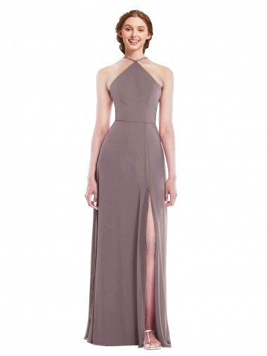 Cheapest Sleeveless Soft Chiffon A-Line Long Halter Neck Low Back Maxi Evening Dress UK