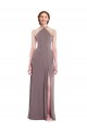 Cheapest Sleeveless Soft Chiffon A-Line Long Halter Neck Low Back Maxi Evening Dress UK