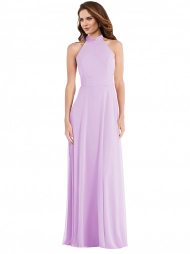 Cheapest Sleeveless Soft Chiffon A-Line Long Halter Neck Lilac Maxi Evening Dress UK