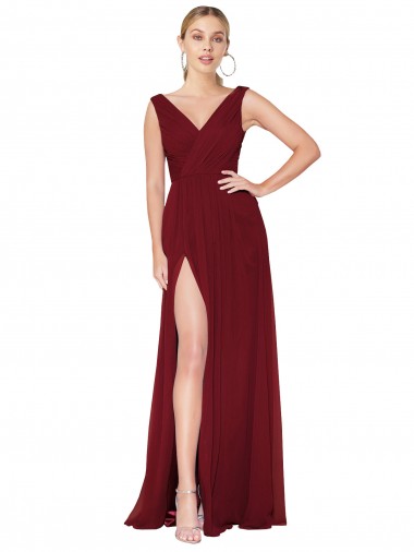 Cheapest Sleeveless Soft Chiffon A-Line Long High Neck Burgundy Evening Dress UK