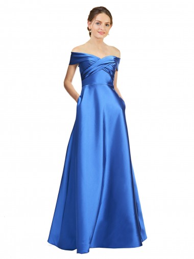 Cheapest Sleeveless Satin A-Line Long Off the Shoulder Evening Dresses UK