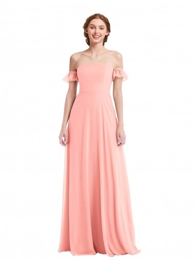 Cheapest Flutter Sleeves Soft Chiffon A-Line Long Off the Shoulder Maxi Evening Dress UK