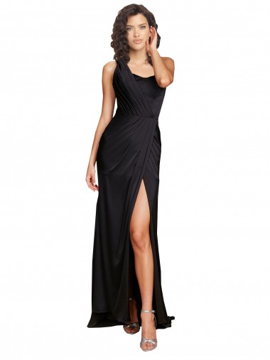 Cheapest Sleeveless Silky Satin A-Line Long One Shoulder Sexy Evening Gown UK