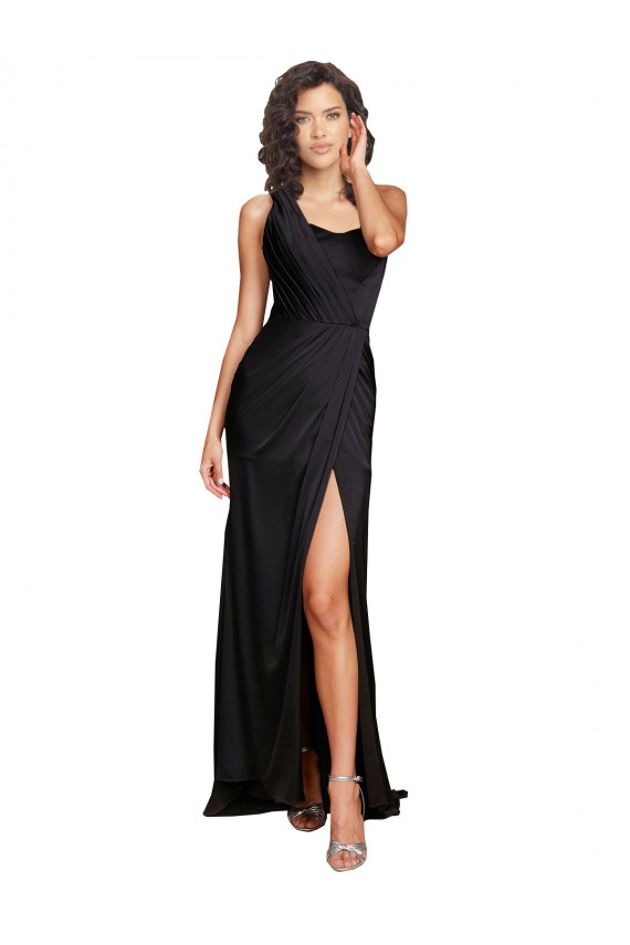 Cheapest Sleeveless Silky Satin A-Line Long One Shoulder Sexy Evening Gown UK