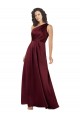 Cheapest Sleeveless Silky Satin A-Line Long One Shoulder Burgundy Evening Dress UK