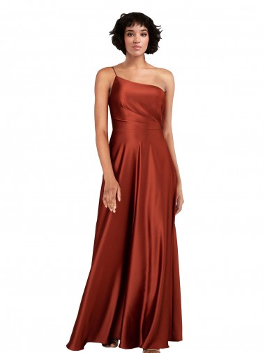 Cheapest Sleeveless Silky Satin A-Line Long One Shoulder Evening Dress UK