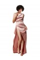 Cheapest Sleeveless Silky Satin A-Line Long One Shoulder Sexy Evening Gowns UK