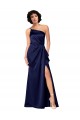 Cheapest Sleeveless Silky Satin A-Line Long One Shoulder Sapphire Evening Dress UK