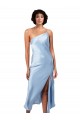 Cheapest Sleeveless Silky Satin A-Line Midi Length One Shoulder Evening Dress UK