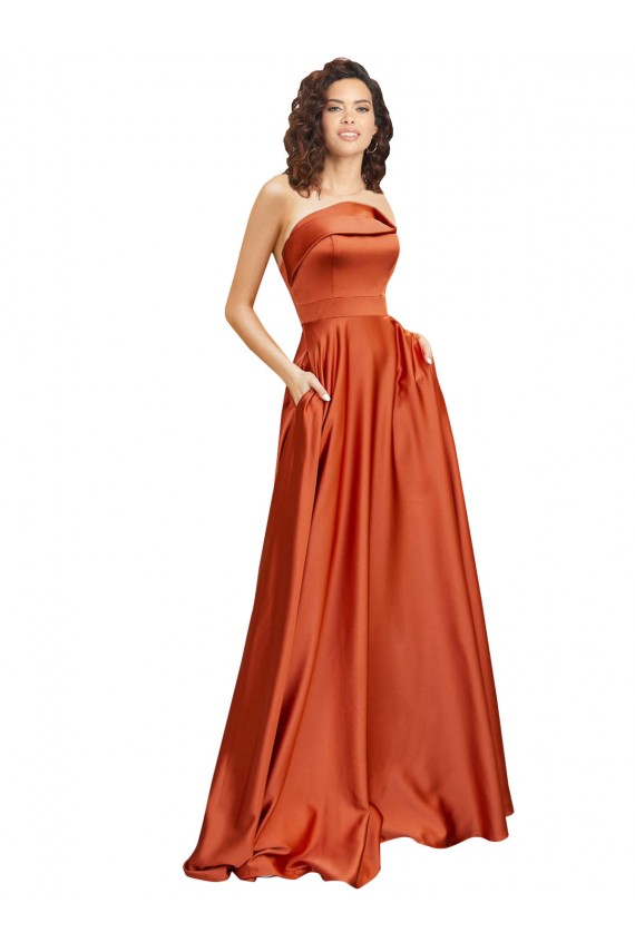 Cheapest Sleeveless Silky Satin A-Line Sweep Train Round Neck Evening Dress UK