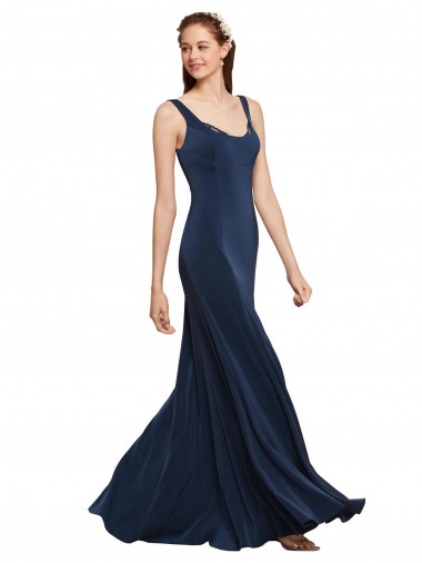 Cheapest Sleeveless Stretch Crepe A-Line Long Round Neck Evening Dresses UK