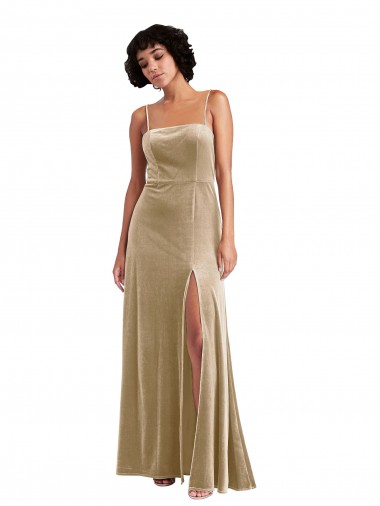 Cheapest Sleeveless Stretch Velvet A-Line Long Square Neck Maxi Evening Dress UK