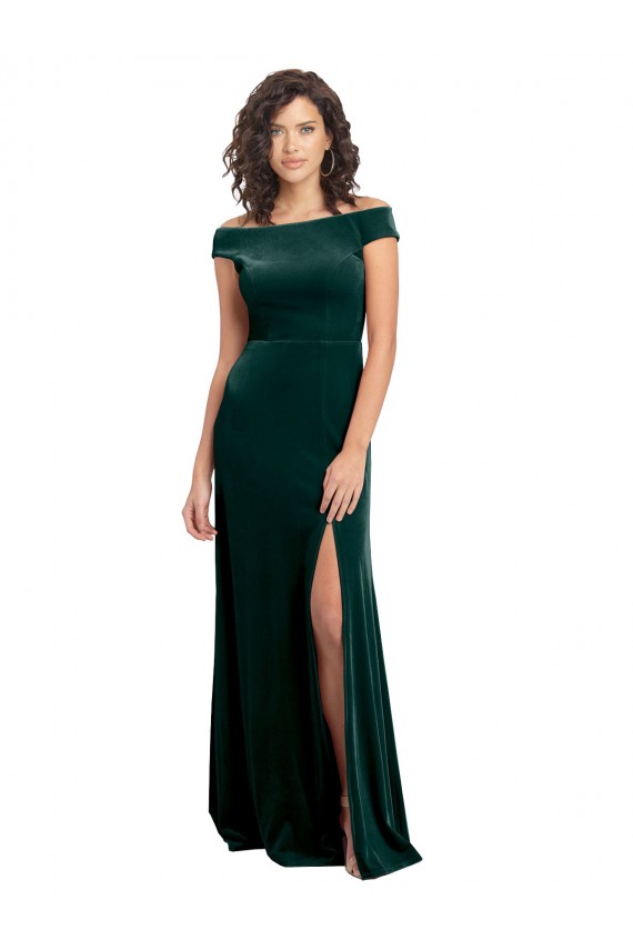 Cheapest Cap Sleeves Stretch Velvet A-Line Long Square Neck Evening Dress UK