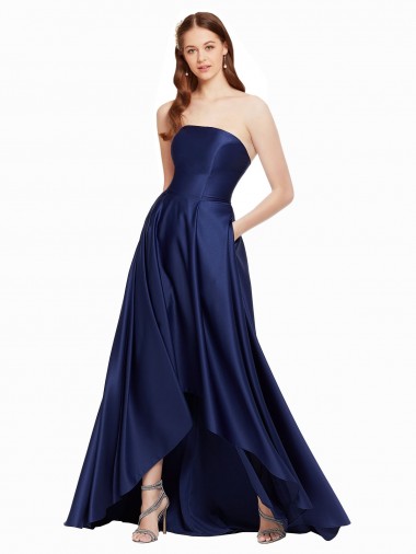 Cheapest Sleeveless Satin A-Line Long Strapless Evening Dresses UK