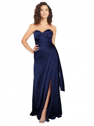 Cheapest Sleeveless Silky Satin A-Line Long Strapless Evening Gown UK