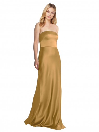 Cheapest Sleeveless Stretch Satin A-Line Long Strapless Evening Dress UK