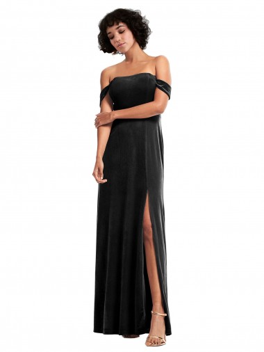 Cheapest Sleeveless Stretch Velvet A-Line Long Strapless Evening Dress UK