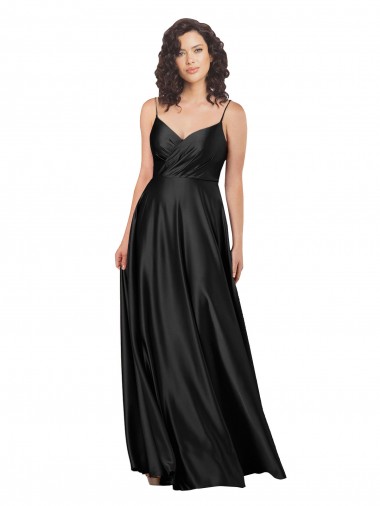 Cheapest Sleeveless Silky Satin A-Line Long Low Back V-Neck Evening Dress UK