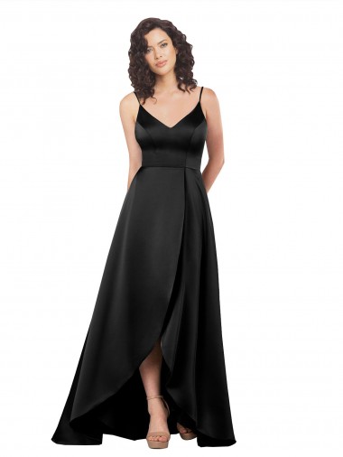 Cheapest Sleeveless Silky Satin A-Line Long V-Neck V-Back Evening Dress UK