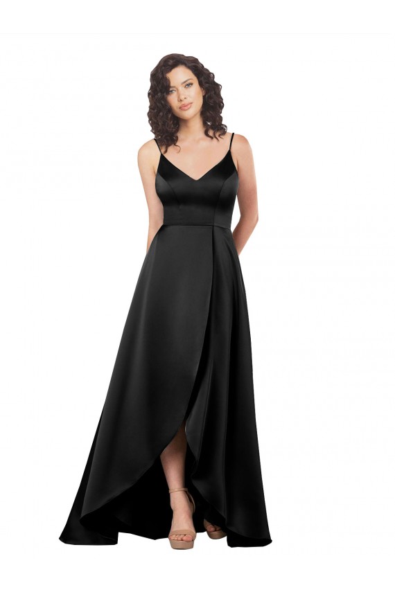 Cheapest Sleeveless Silky Satin A-Line Long V-Neck V-Back Evening Dress UK