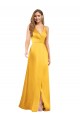 Cheapest Sleeveless Silky Satin A-Line Long V-Neck Evening Gown UK