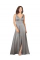 Cheapest Sleeveless Silky Satin A-Line Long V-Neck Evening Gowns UK