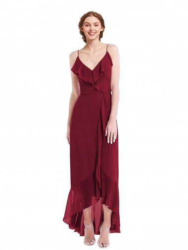 Cheapest Sleeveless Soft Chiffon A-Line Long V-Neck Burgundy Evening Maxi Dress UK