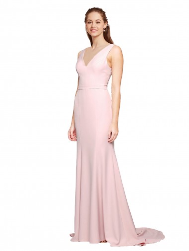 Cheapest Sleeveless Stretch Crepe A-Line Sweep Train V-Neck Semi Formal Evening Dress UK