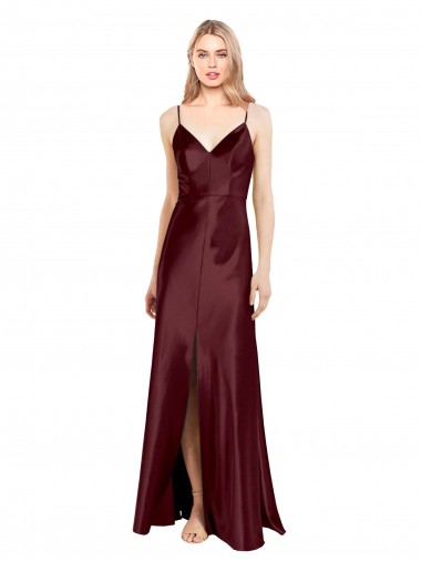 Cheapest Sleeveless Stretch Satin A-Line Long V-Neck Evening Dresses UK