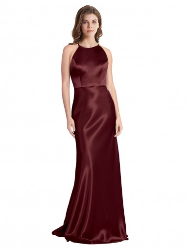 Cheapest Sleeveless Stretch Satin A-Line Long V-Neck Formal Evening Gowns UK