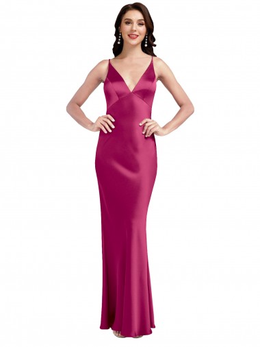 Cheapest Sleeveless Stretch Satin A-Line Long V-Neck Sexy Evening Dress UK