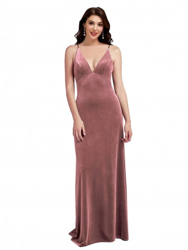 Cheapest Sleeveless Stretch Velvet A-Line Long Low Back V-Neck Sexy Evening Dress UK