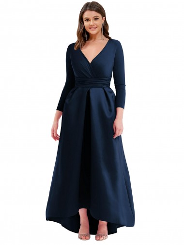 Cheapest Long Sleeves Spandex Ball Dress Long V-Neck Plus Size Evening Dress UK