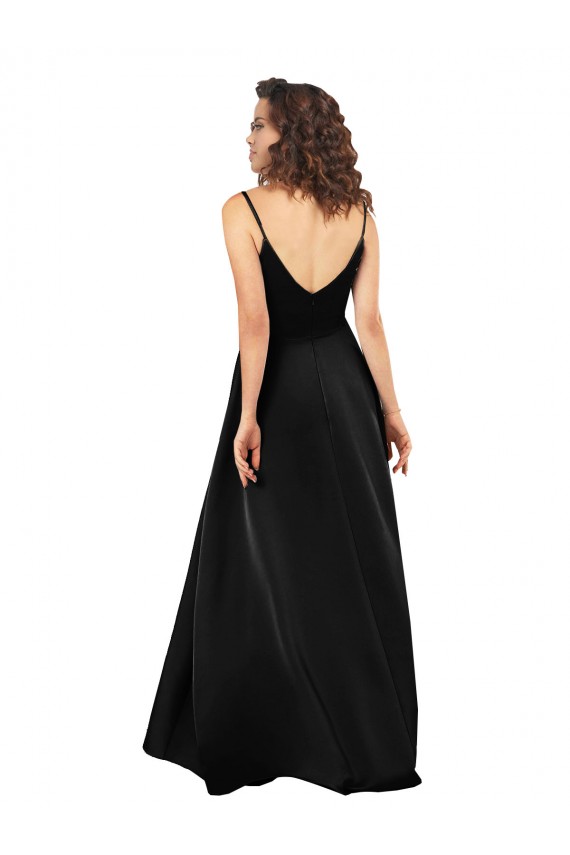 Cheapest Sleeveless Silky Satin A-Line Long V-Neck V-Back Evening Dress UK