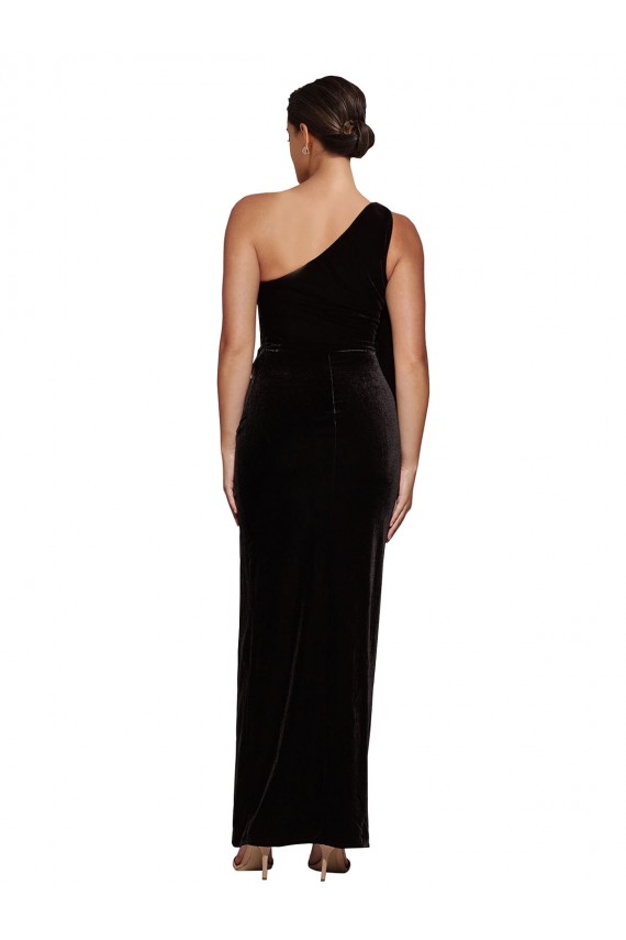 Cheapest Sleeveless Stretch Velvet Sheath Long One Shoulder Evening Dress UK