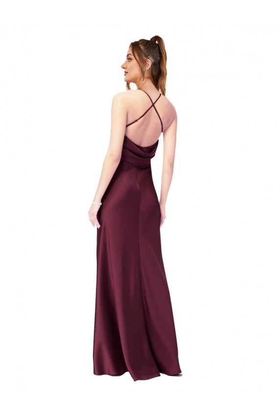 Cheapest Sleeveless Silky Satin Sheath Long Open Back V-Neck Evening Dress UK