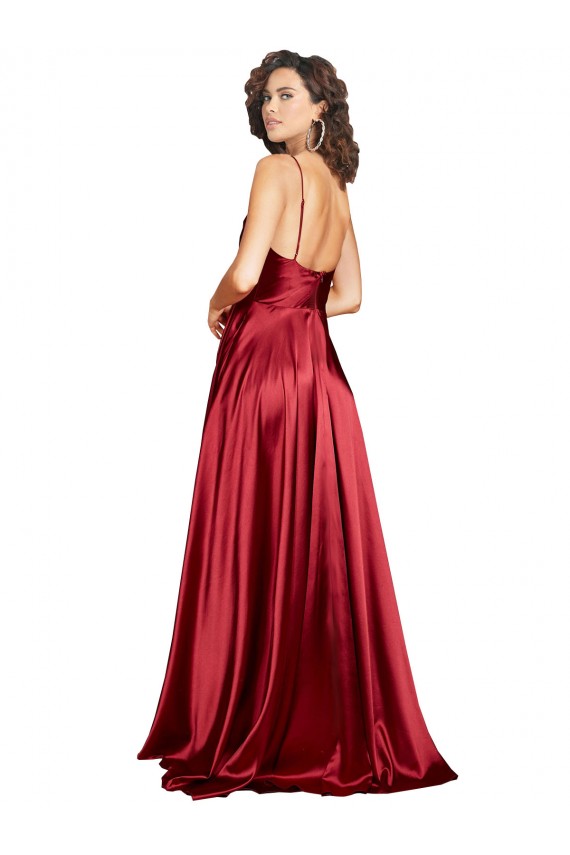 Cheapest Sleeveless Silky Satin A-Line Long Low Back Cowl Neck Sexy Evening Dress UK