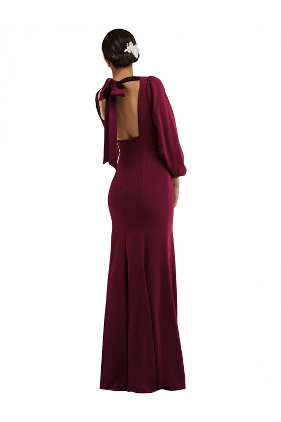 Cheapest Long Sleeves Stretch Crepe Trumpet Long Bateau Neck Evening Dress UK