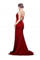 Cheapest Sleeveless Stretch Satin Sheath Sweep Train Open Back Cowl Neck Evening Dress UK