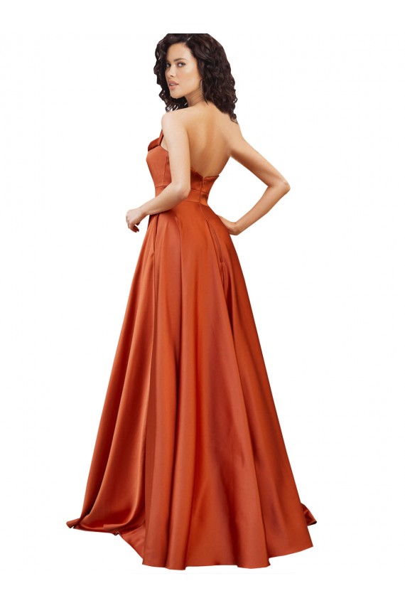 Cheapest Sleeveless Silky Satin A-Line Sweep Train Round Neck Evening Dress UK