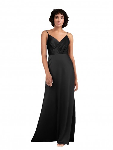 Cheapest Sleeveless Silky Satin Column Long V-Neck Evening Dress UK