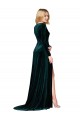 Cheapest Long Sleeves Stretch Velvet A-Line Sweep Train V-Neck Evening Dress UK